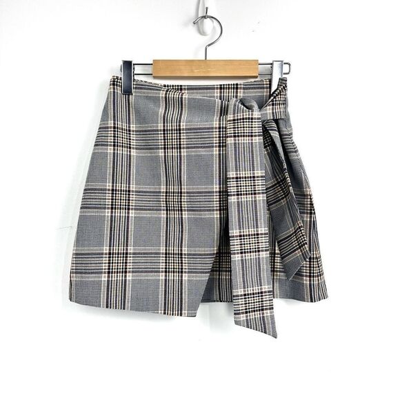 Aritzia Wilfred Wrap Front Plaid Mini Skirt Sz 0 - Picture 1 of 10
